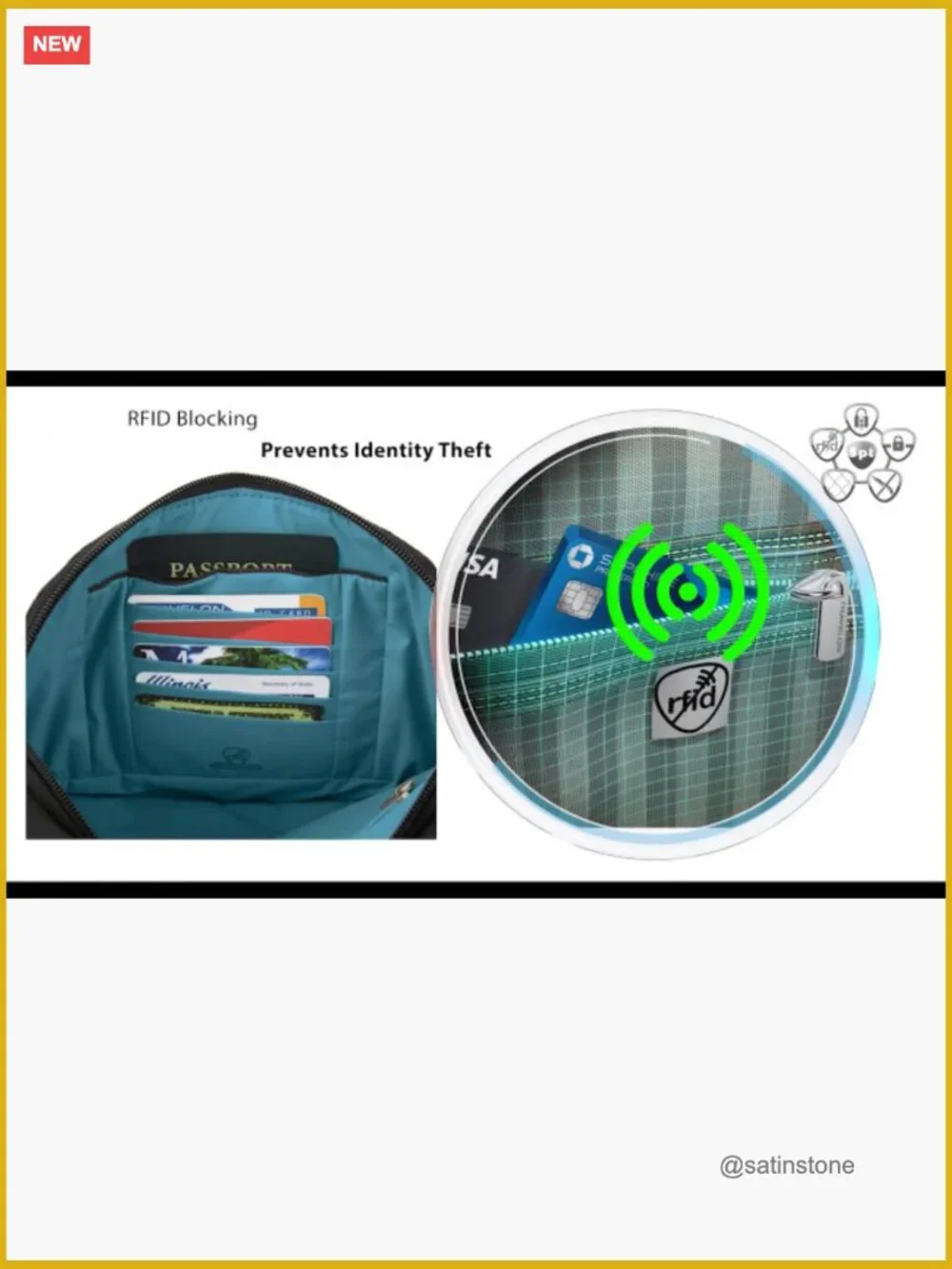 Anti-Theft Messenger Bag with RFID Protection, Locking Zippers